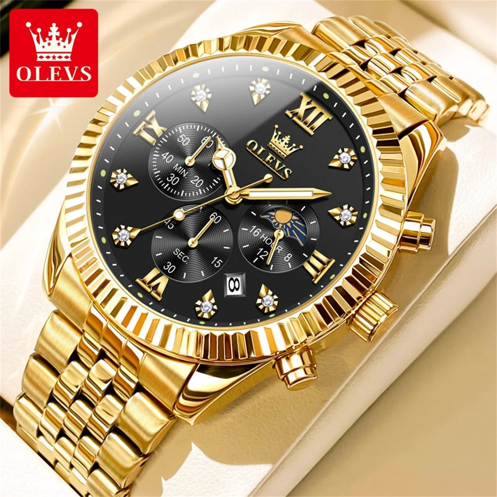 OLEVS 2932 Moon Phase Chronograph Watch with Luminous Dial
