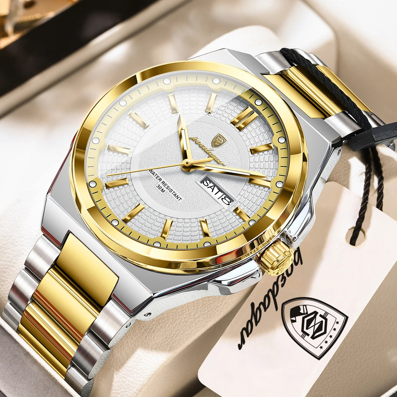 POEDAGAR Men's Quartz Watch Stainless Steel Waterproof Luminous Date