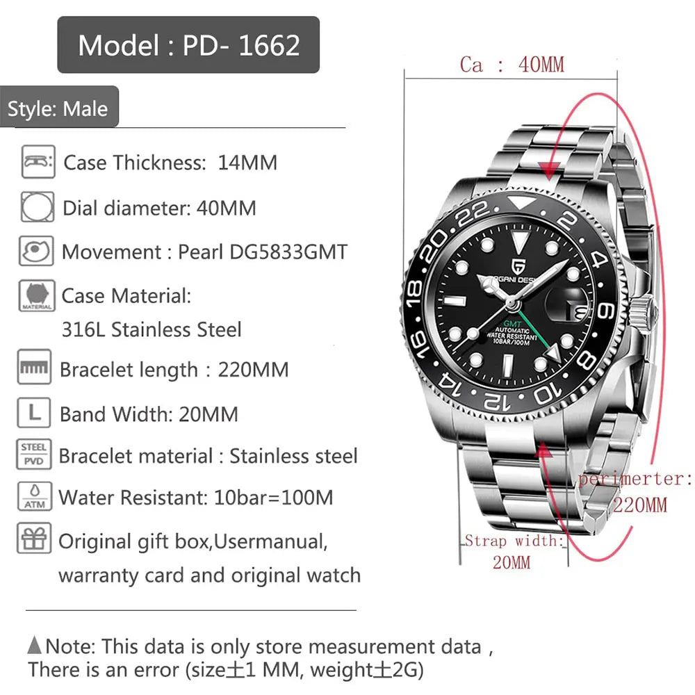 PAGANI DESIGN GMT Automatic Watch – Sapphire Crystal