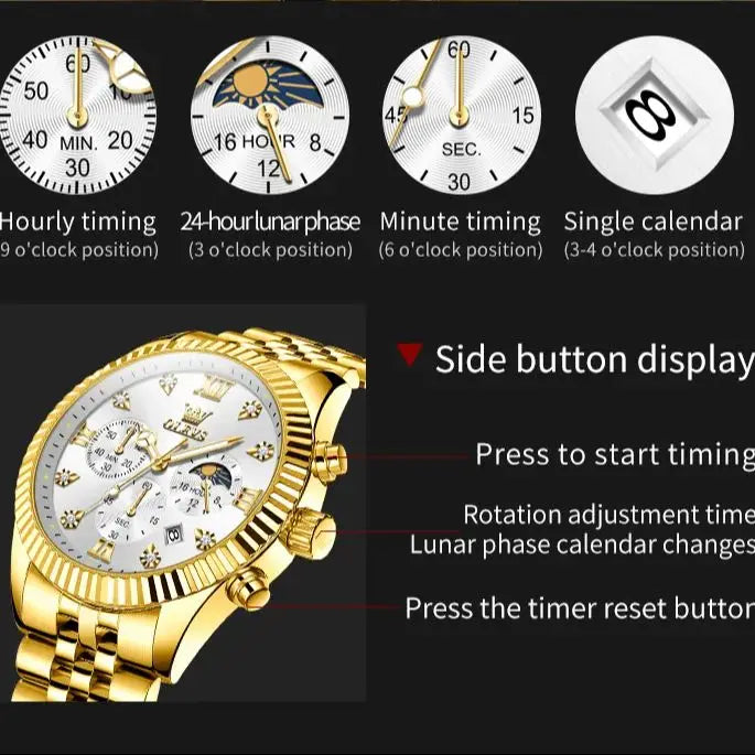OLEVS 2932 Moon Phase Chronograph Watch with Luminous Dial