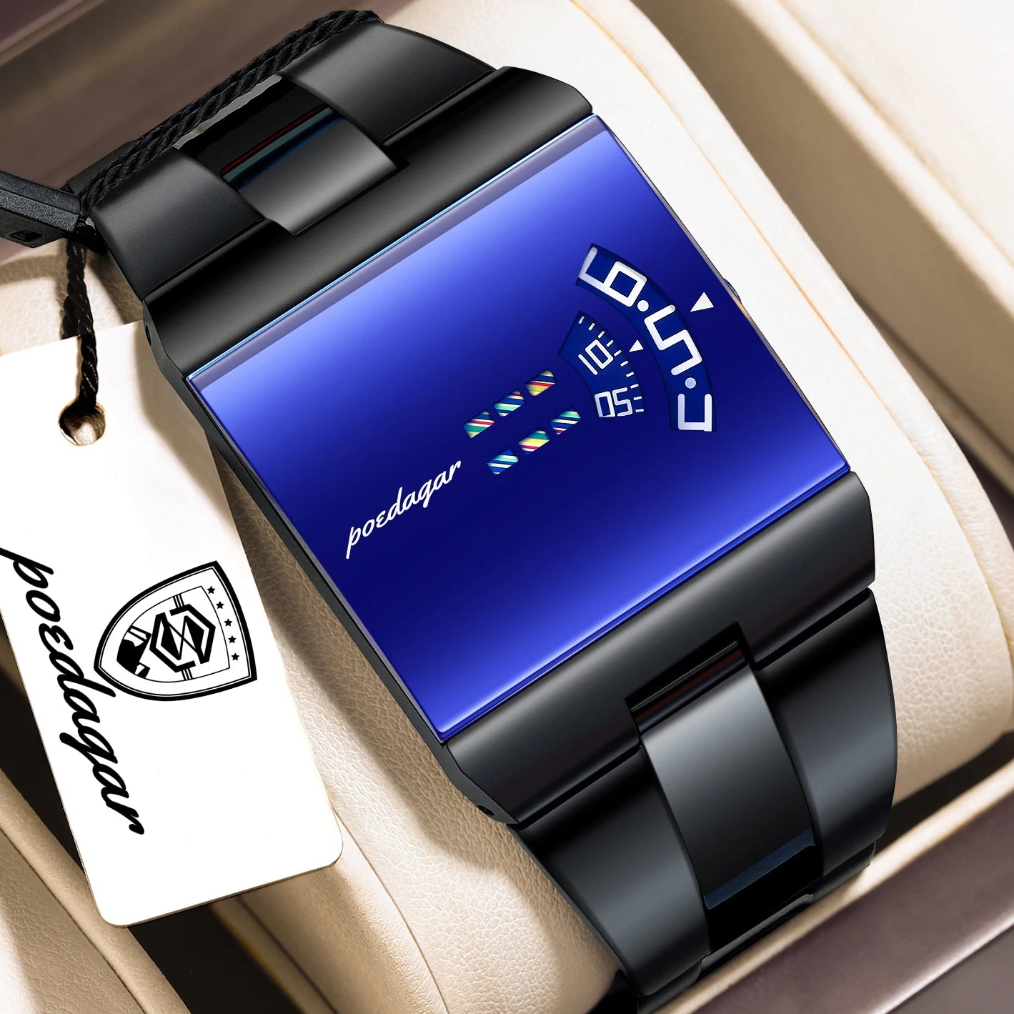 POEDAGAR Digital Quartz Watch for Men – Stainless Steel