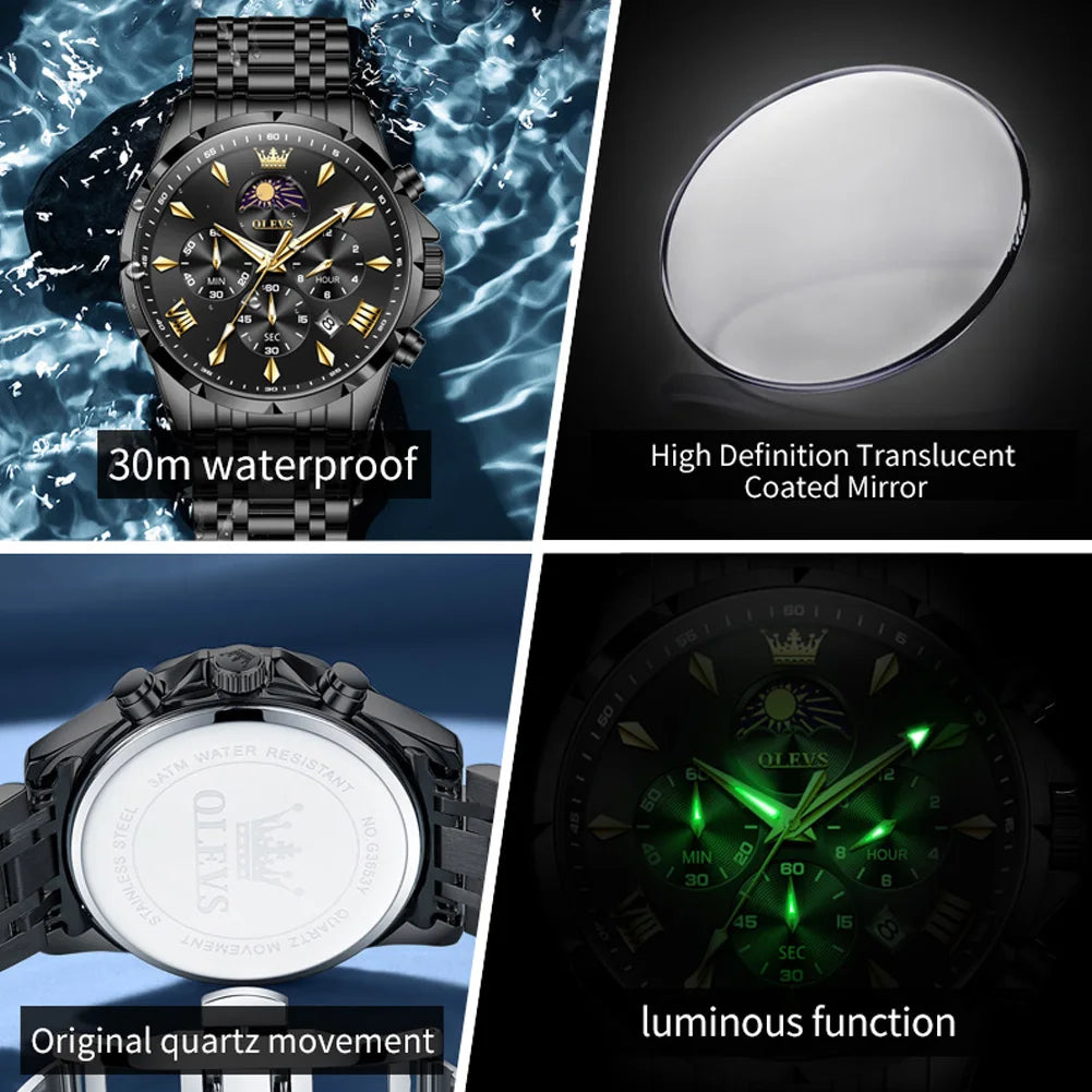 OLEVS 3653 Moon Phase Quartz Watch