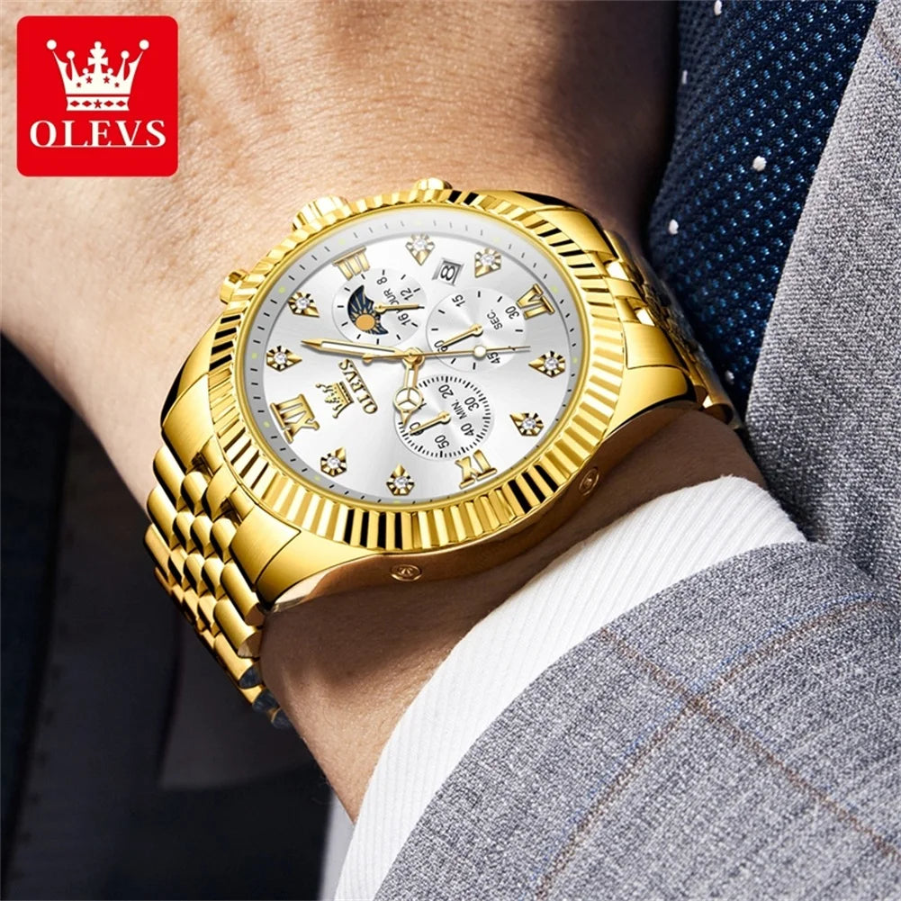 OLEVS 2932 Moon Phase Chronograph Watch with Luminous Dial