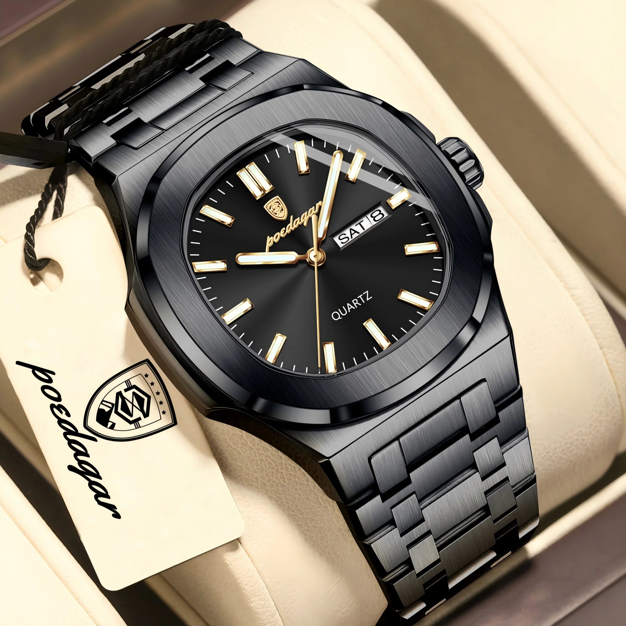 POEDAGAR Square Men's Quartz Watch – Stainless Steel