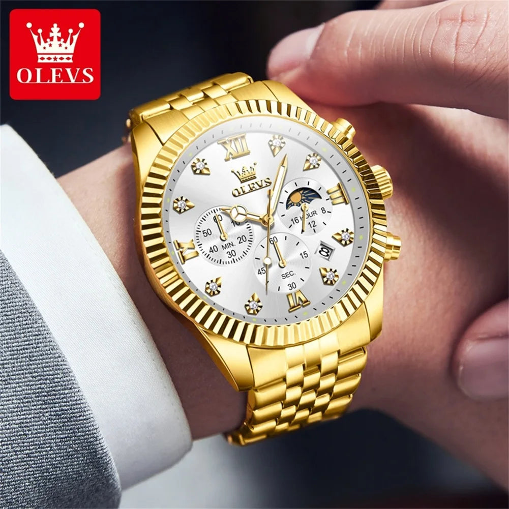 OLEVS 2932 Moon Phase Chronograph Watch with Luminous Dial