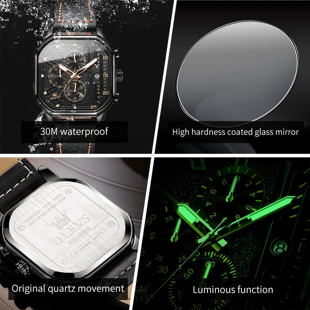OLEVS 9950 Square Chronograph Watch - Classy Versatility