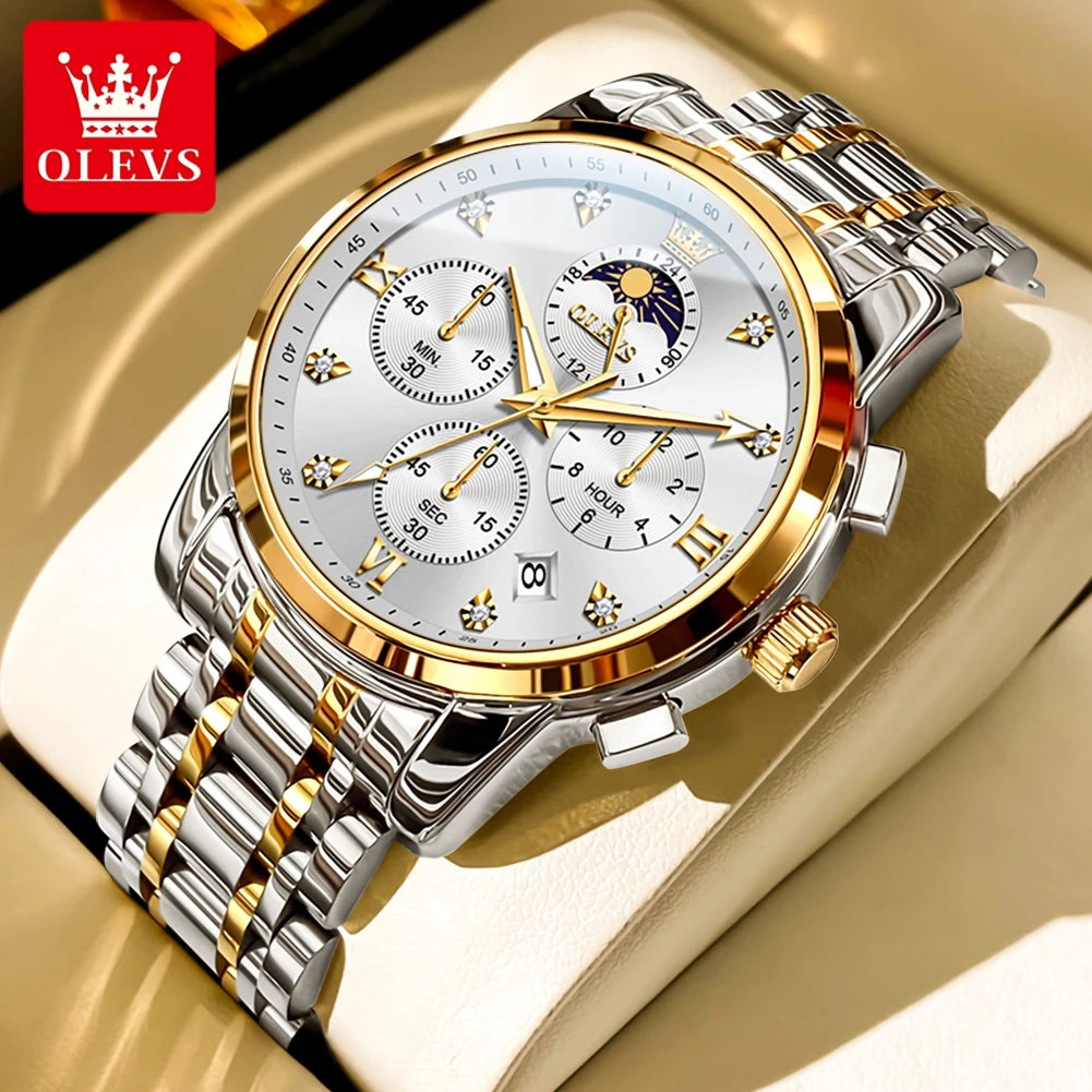 OLEVS 3655 Men's Moon Phase Quartz Chronograph Watch